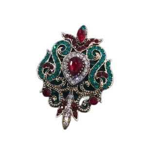 New Vintage Hollowed out Sceptre Crystal Brooch Formal Indian Pakistani Style Suit Brooch Pin Accessory Women Elegant Scarf Gift