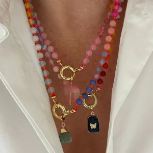 New Women Fashion Beaded Pendant Necklace Stainless Steel Jewelry Colored Glass Beads Flower Heart Charm Choker Necklace