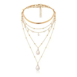 New Women Jewelry Fashion Pearl Three Layered Choker Necklace