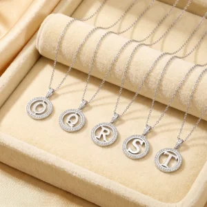 New Women Necklace 316 Stainless Steel 26 Alphabet Letter Full Zircon Pendant Necklace Minimalist Romantic Jewelry