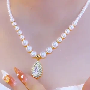 New Women’s Pastoral Style Baroque Feng Shui Drop Pearl Necklace Luxury All Match Popular Clavicle Chain Electroplated