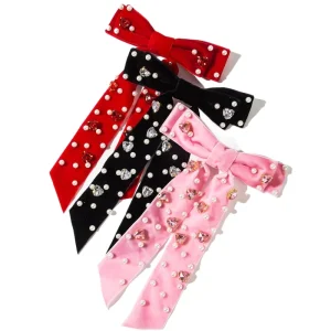New Women’s Velvet Hair Clip with Multi Layer Bow & Heart Rhinestone Pearl Accessories for Sweet Spring Style