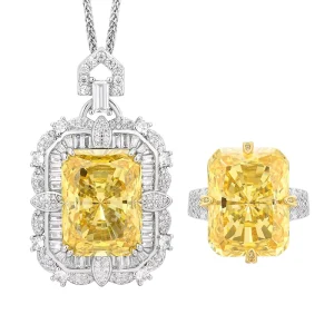 New Yellow Square Zircon Full Diamond Fashion Pendant Set for Women’s Accessories