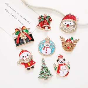 New Zinc Alloy Santa Claus Christmas Tree Snowman Reindeer Pendant Diamond Accented Air Vent Accessories Fashion Earrings