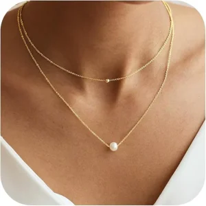 New cross border European and American style pearl O chain 14K gold plated double layer necklace simple elegant fashionable