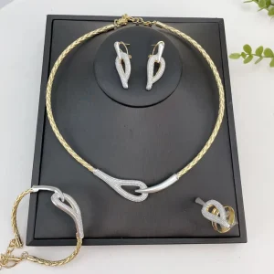 Newest Brazilian Gold Jewelry Sets Unique Simple Necklace Wedding Bridal Party Jewelry for Women FHK23805