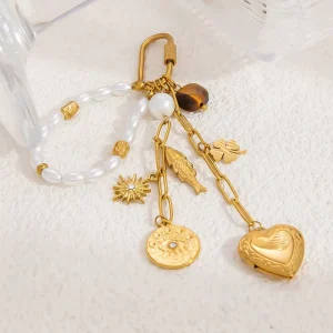 Newest Design Key Chain Charms Handmade Stainless Steel Bag Charm Pearl Bag Charms Accessories