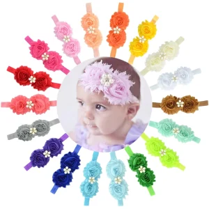 Newest Two Chiffon Floral Pearl Drill Headband for Girls Kids Accessories Kids Hair Band