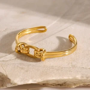 Niche Design Geometric Waterproof Adjustable Open Cuff Bracelets for Women Stainless Steel 18K Gold Plated Knot Bracelet Bangle