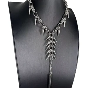 Niche Rivet Long Tassel Stainless Steel Necklace Heavy Y2K Jewelry for Men Women Unique Bold Stylish Daily Outfit Accessories