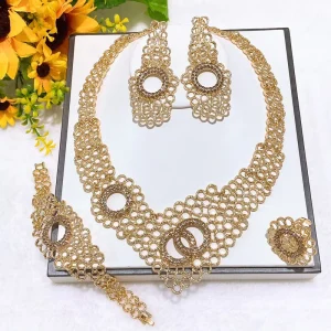Nigerian 18k Gold Plated Big Jewelry Set for Women Brazilian Italian Dubai Luxury Hollow Rhinestone Wedding Party
