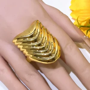 Nigerian Bold Wave Ring for Women Gold Plated Trendy Water Ripple Chunky Textured Ring Jewelry Party Daily Wear AK169