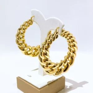Nigerian Gold Plated Chunky Cuban Link Hoop Earrings for Women Party Daily Big Size Trendy Jewelry Accessories EK814