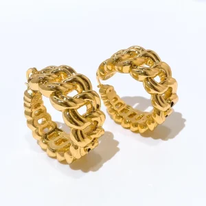 Nigerian Gold Plated Chunky Curb Chain Hoop Earrings Link Chain Huggie Earrings Women Hip Hop Fashion Jewelry EK0331