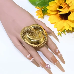 Nigerian Gold Plated Chunky Knot Ring for Women Men Big Size Bold Unique Jewelry Party Daily Jewelry Accessories AK283