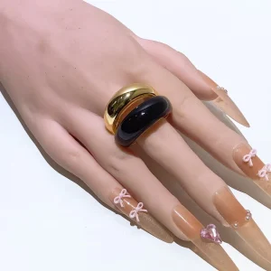 Nigerian Gold Plated Dual Tone Black Band Ring Brazil Fashion Jewelry for Women Party Wedding Exquisite Accessories