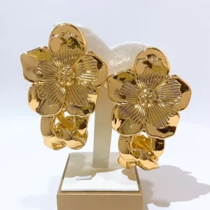Nigerian Gold Plated Oversize Calla Lily Drop Earrings Brazil Fashion Jewelry for Women Party Daily Accessories