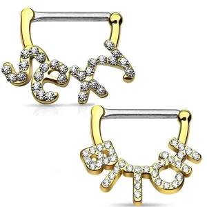 Nipple Clicker Ring Crystal Lick Me Nipple Piercing Barbell Ring Fashion Body Jewelry