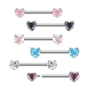 Nipple Ring ASTM F136 Titanium Prong Set Heart CZ Barbell Nipple Ring Piercing Body Jewelry