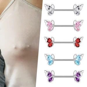 Nipple Ring Piercing Jewelry Stainless Steel Straight Barbell Sexy Butterfly Shape Diamond Nose Bridge Rings for Women