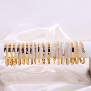 No Fade Bracelets 18k Gold Plated Waterproof Anti Tarnish Titanium Full Zircon Fashion Bangles Jewelry Women