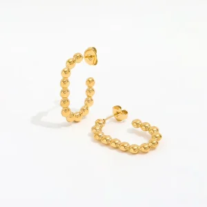 No Fade Permanent Fashion Round Bead C-shaped Hoop Earring for Women Stainless Steel Ladies Jewelry