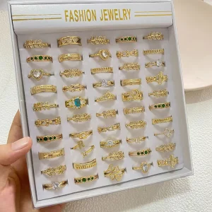 Non Fade Fashion Rings Custom Wedding Ring Set 18K Gold Plated Engagement Zirconia Jewelry Ring Set
