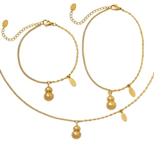 Non Fading 18k Gold Plated Clavicle Chain Fashion Jewelry Set Stainless Steel Small Gourd Pendant Necklace Set for Women