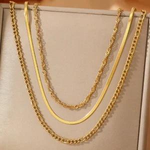 Non Fading Cool Style Trendy Necklace Stack Multiple Layers Stainless Steel Necklaces Premium Fashion Couples Jewelry