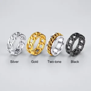 Non Fading Fashion Stainless Steel Chain Ring Casual Hip Hop Trendy Ring Jewelry Gift Hand Accessories