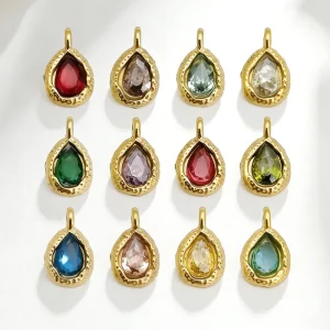 Non Fading Stainless Steel Shiny Pendant Water Drop Zircon 12 Birthstones for Women Anniversary Fashion Charms