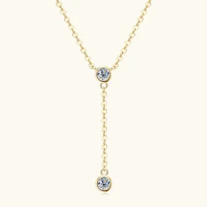 Non Tarnish 14K Gold Plated 925 Sterling Silver 3mm Moissanite Y Shaped Tassel Pendant Necklace for Women Certified