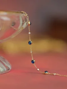 Non Tarnish 14k Gold Plated S925 Silver Inlaid Blue Zirconia Bracelet Gift for Women