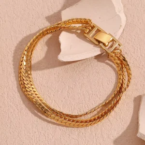 Non Tarnish 18K Gold Plated Stainless Steel Bracelet Three Layers NK Chain Charm Bracelet for Women Jewelry