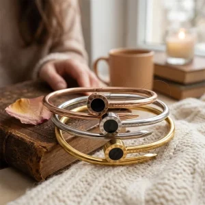 Non Tarnish Gold Plated Nail Design Bangle Minimalist Jewelry