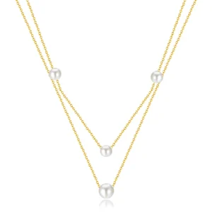 Non Tarnish Water Proof Jewelry Two Layered Pearl Necklace Fashion Modern Luxury Multilayer Pearl Necklace for Women