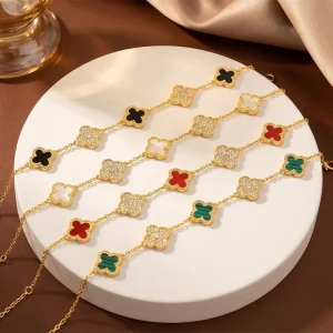 Non fading Diamond studded Four leaf Clover Five flower Unisex Electroplated 18K High end Fashion Charm Jewelry Bracelet