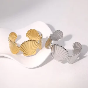 Non-tarnish Minimalist Stainless Steel Wide Version Scallop Opening Bracelet Women’s Niche Light