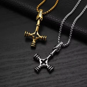 Nordic Retro Viking Pirate Wolf Head Cross Pendant Punk Hip Hop Trendy Men Stainless Steel Fashion Necklace Jewelry Accessories