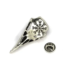 Norse Viking Helm Awe with Raven Skull Brooch Fashion Jewelry for Men and Women Vintage Calavera Lapel Pin for Weddings