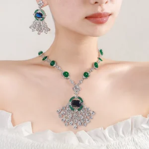 North America Middle East and Africa Wedding Emerald Green Zirconia Jewelry Set Necklace Earrings