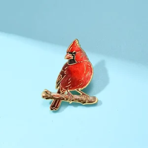 Northern Cardinal Bird Soft Enamel Pin Gold Plated Red Metal Brooch for Nature Wildlife Fashion Accessory