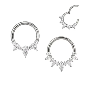 Nose Ring Round Hoop Clicker G23 Titanium Marquise CZ Alternate Segment Hoop Ring Piercing Jewelry