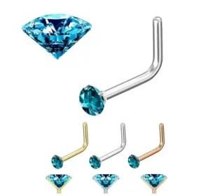 Nose Ring Teal Blue CZ Surgical Steel L Bend Nose Stud Ring Body Jewelry Fashion for Women Men