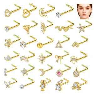 Nose Stud Jewelry Fashion Gold L-rod Butterfly Moon Nose Ring Stainless Steel Heart-shaped Nose Stud Women’s Body Jewelry