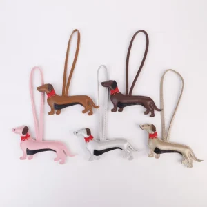 Novel Dachshund Shaped PU Leather Bag Charm Decor for Handbag Purse Backpack Luggage Keychain Daily Accessories