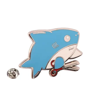 Novelty Shark shaped Lapel Pin Creative Scissors Accent Enamel Jewelry Children’s Clothing Decoration Collar Needle Cartoon Pin