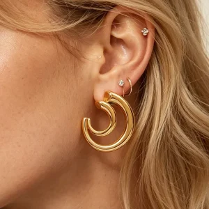 Novirassine Stainless Steel 18K Gold PVD Plated Waterproof Tarnish proof Double Chunky Hoop Earrings Minimalist Fashion Jewelry