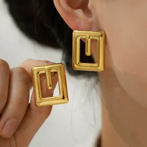 Novirassine Stainless Steel 18K Gold PVD Plated Waterproof Tarnish proof Hollow Geometric Square Stud Earring Minimalist Fashion