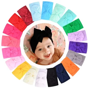 Nylon Bow Headband Cable Knit Solid Wide Nylon Headbands Turban Baby Girls Hair Accessories